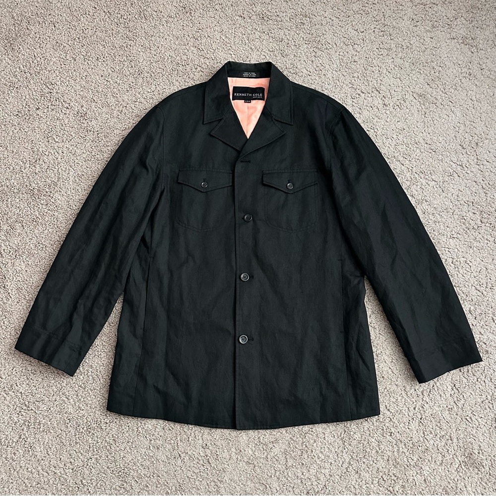 Kenneth Cole New York Black Linen Cotton Linen Blend Blazer Jacket Mens L